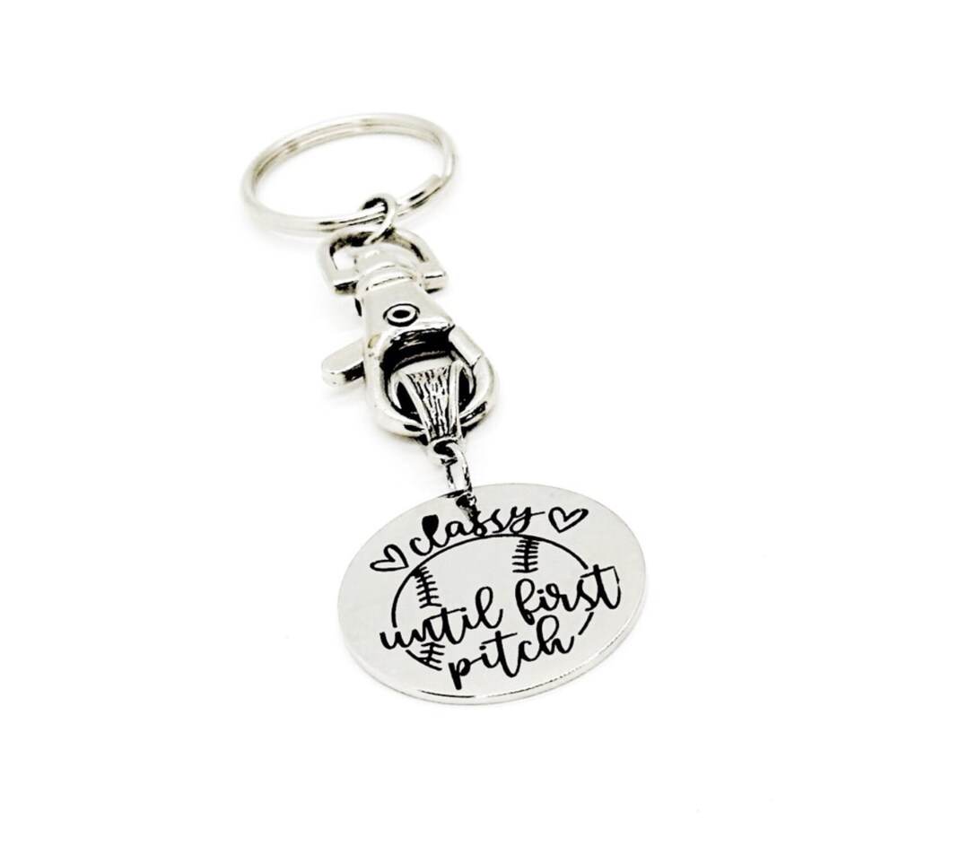 Classy Until First Pitch Charm Keychain, Baseball Mom Gift, Softball Mom, Softball Player, Team Mom, Gift For Her, Pitcher Mama, Wife Gift